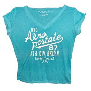 Juniors NYC Aeropostale 87 Ath. Div. Bklyn East Short Sleeve Shirt Large Teal